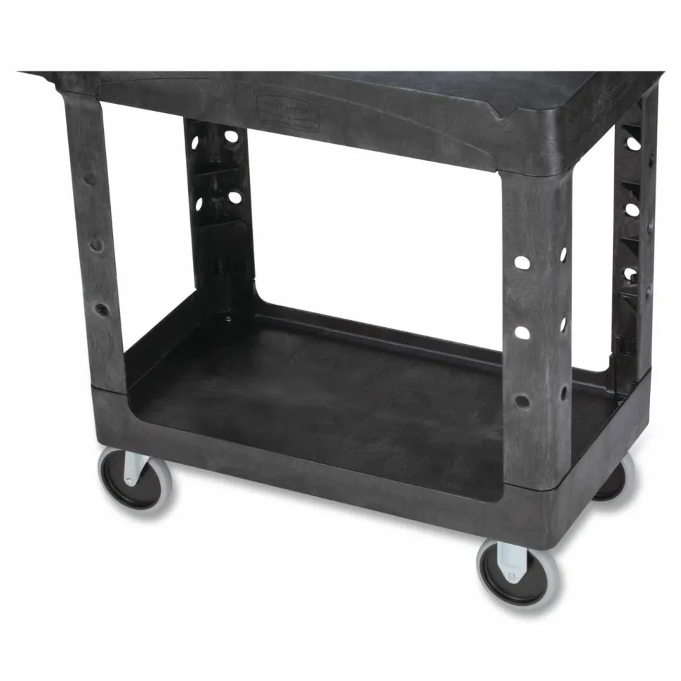 Rubbermaid Commercial BRUTE Heavy-Duty Utility Cart with Lipped Shelves, Plastic, 2 Shelves, 500 lb Capacity, 17.13" x 38.5" x 38.88", Black