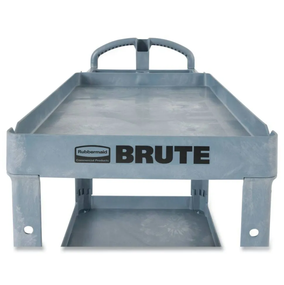 Rubbermaid Commercial BRUTE Heavy-Duty Ergo Handle Utility Cart, Plastic, Two Shelves, 500 lb Capacity, 25.5" x 44" x 39", Gray