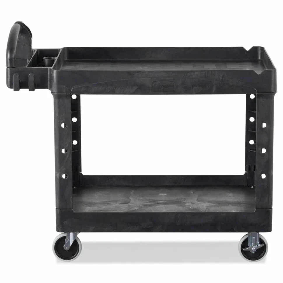 Rubbermaid Commercial BRUTE Heavy-Duty Utility Cart with Lipped Shelves, Plastic, 2 Shelves, 500 lb Capacity, 25.9" x 45.2" x 32.2", Black