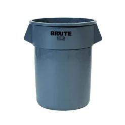 Rubbermaid Commercial BRUTE Round Plastic Refuse Container, 55 Gallon, Gray