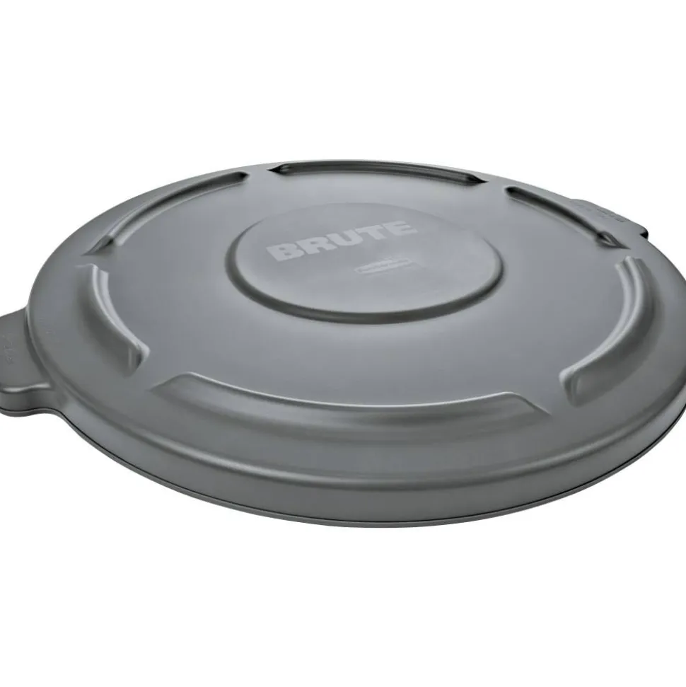Rubbermaid Commercial Brute 32-Gallon Container Flat Lids - Round - Plastic - Gray - 6 / Carton