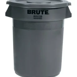 Rubbermaid Commercial Brute 32-Gallon Container Flat Lids - Round - Plastic - Gray - 6 / Carton