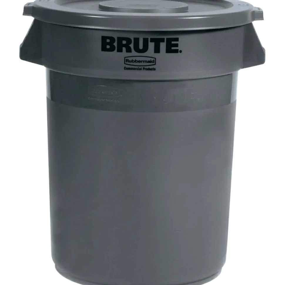 Rubbermaid Commercial Brute 32-Gallon Container Flat Lids - Round - Plastic - Gray - 6 / Carton
