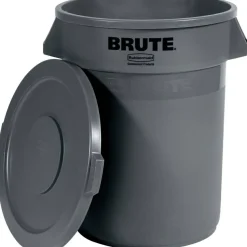 Rubbermaid Commercial Brute 32-Gallon Container Flat Lids - Round - Plastic - Gray - 6 / Carton
