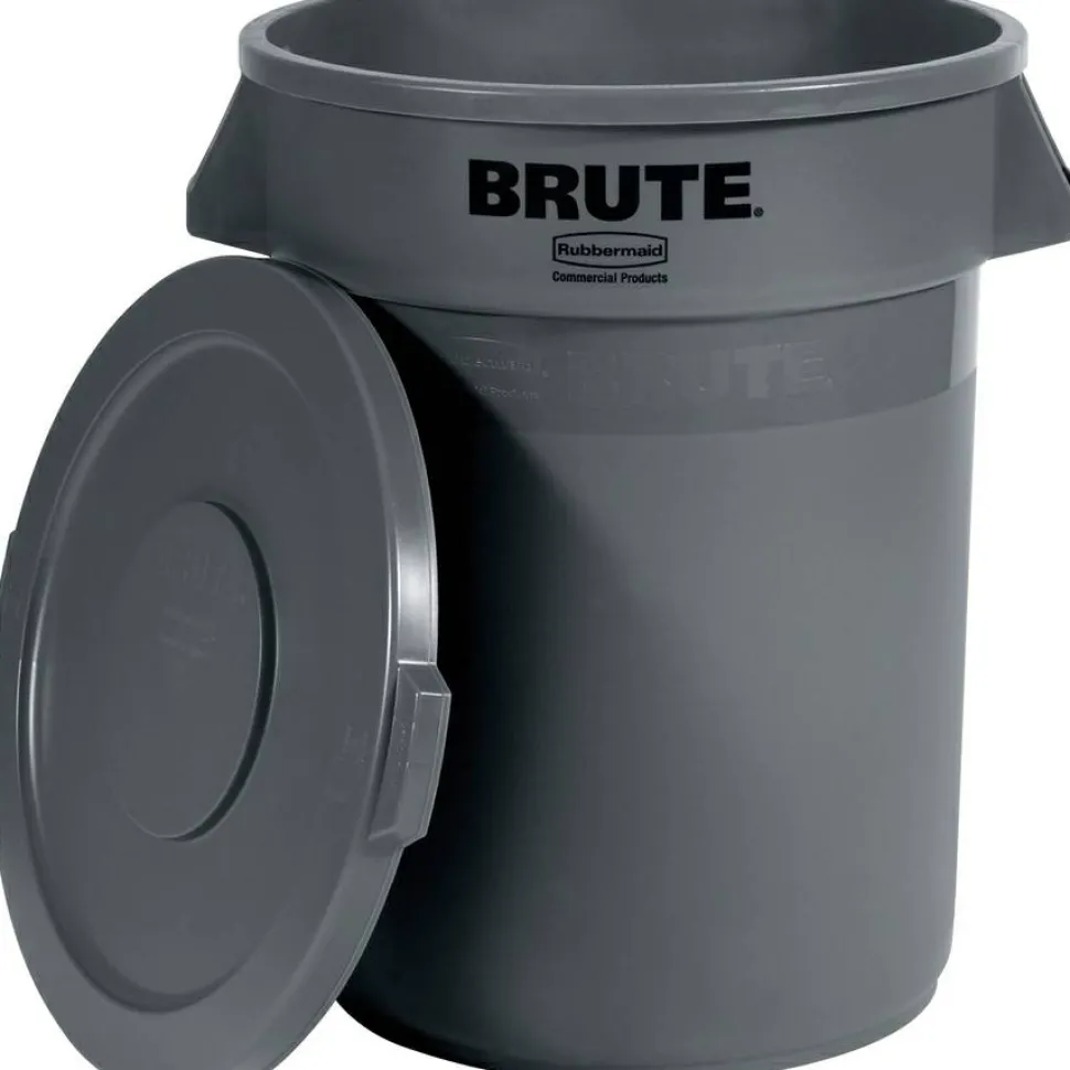 Rubbermaid Commercial Brute 32-Gallon Container Flat Lids - Round - Plastic - Gray - 6 / Carton