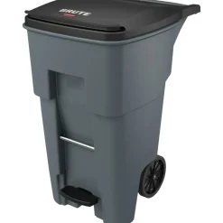 Rubbermaid Commercial BRUTE Rectangular Polyethylene Rollout Bin, Step-On, 65 Gallons, Gray
