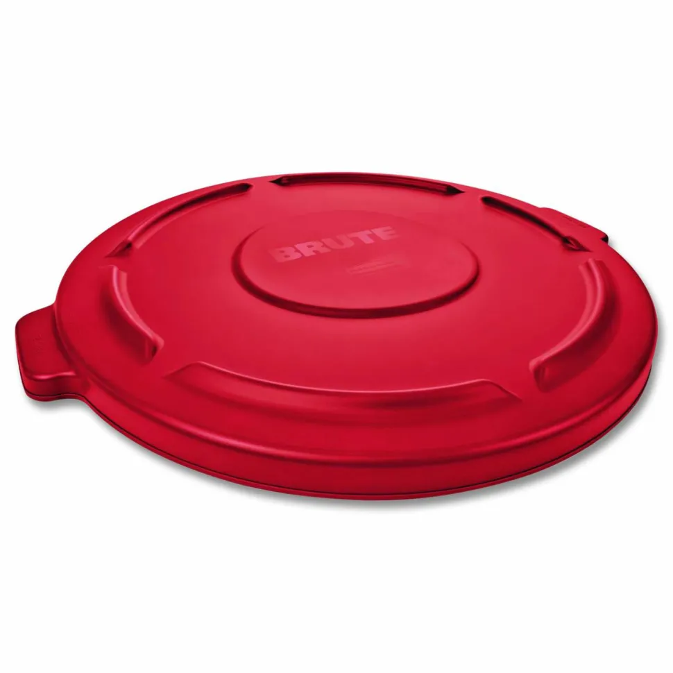 Rubbermaid Commercial BRUTE Self-Draining Flat Top Lids for 32 gal Round BRUTE Containers, 22.25" Diameter, Red