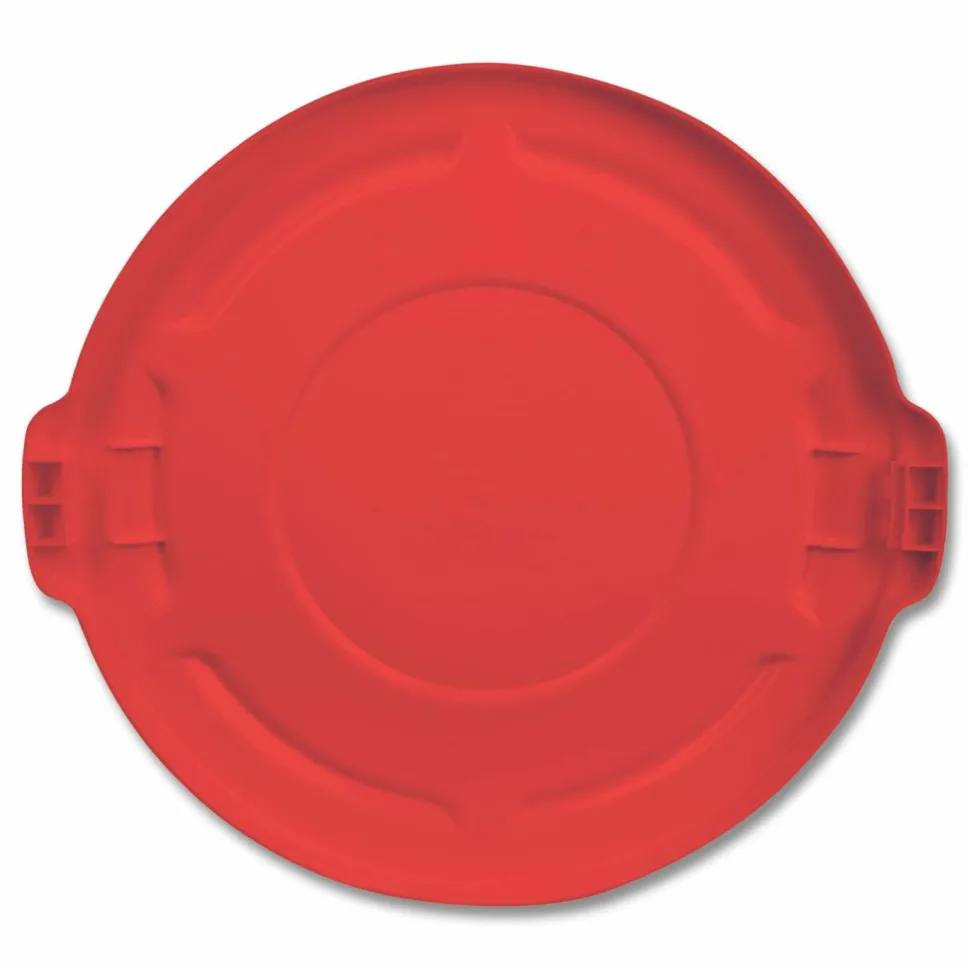Rubbermaid Commercial BRUTE Self-Draining Flat Top Lids for 32 gal Round BRUTE Containers, 22.25" Diameter, Red