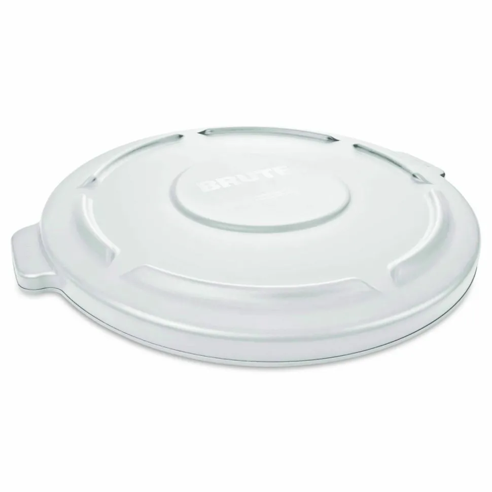 Rubbermaid Commercial BRUTE Self-Draining Flat Top Lids for 32 gal Round BRUTE Containers, 22.25" Diameter, White