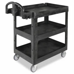 Rubbermaid Commercial BRUTE 3-Shelf Heavy-Duty Ergo Lipped Utility Cart, Resin, 3 Shelves, 600 lb Capacity, 25.24