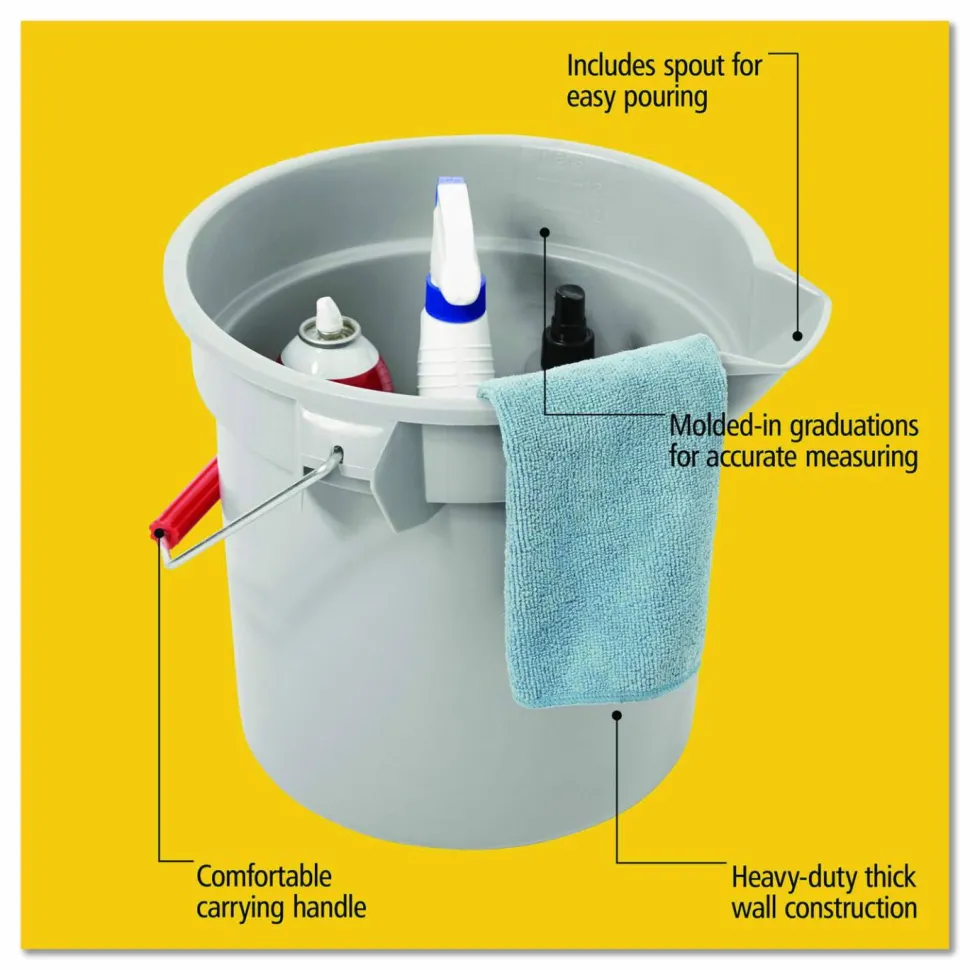 Rubbermaid Commercial BRUTE Round Utility Pail, 14 qt, Plastic, Gray, 12" Diameter