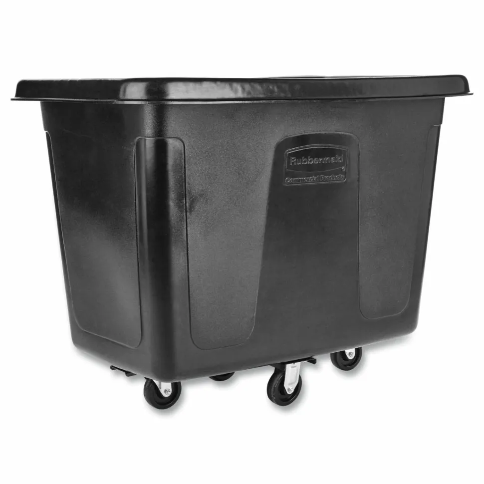 Rubbermaid Commercial Cube Truck, 59 gal, 300 lb Capacity, Plastic, Black
