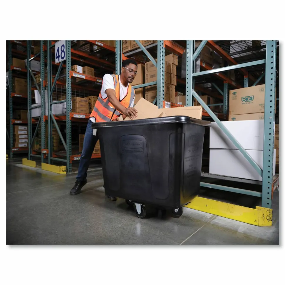 Rubbermaid Commercial Cube Truck, 12 cu ft, 400 lb Capacity, Medium-Density Polyethylene/Metal Frame, Black