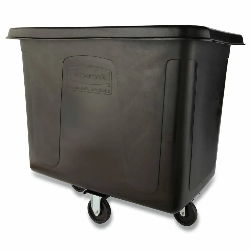 Rubbermaid Commercial Cube Truck, 12 cu ft, 400 lb Capacity, Medium-Density Polyethylene/Metal Frame, Black