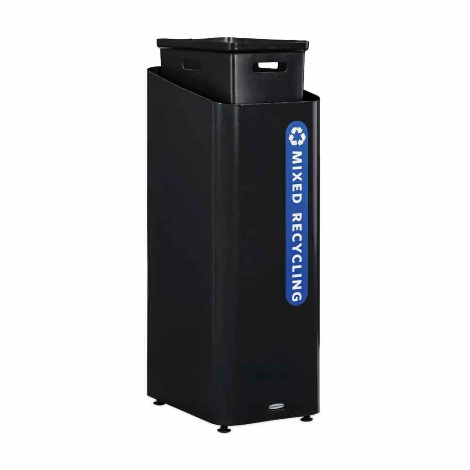 Rubbermaid Commercial Elevate Decorative Waste Can - 15 gal Capacity - Durable, Powder Coated, Smooth - 31.5"x12.8"- Metal - Pearl Dark Gray