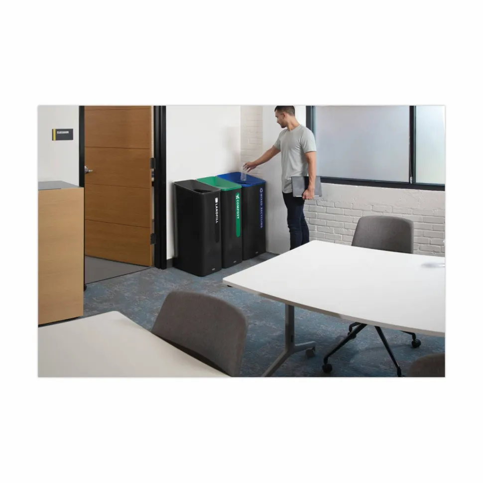 Rubbermaid Commercial Elevate Decorative Waste Can - 15 gal Capacity - Durable, Powder Coated, Smooth - 31.5"x12.8"- Metal - Pearl Dark Gray