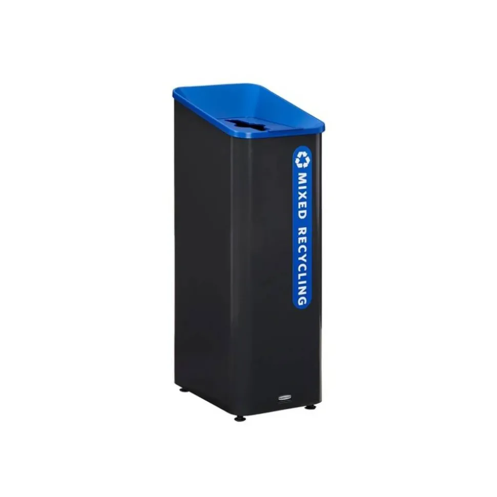 Rubbermaid Commercial Elevate Decorative Waste Can - 15 gal Capacity - Durable, Powder Coated, Smooth - 31.5"x12.8"- Metal - Pearl Dark Gray