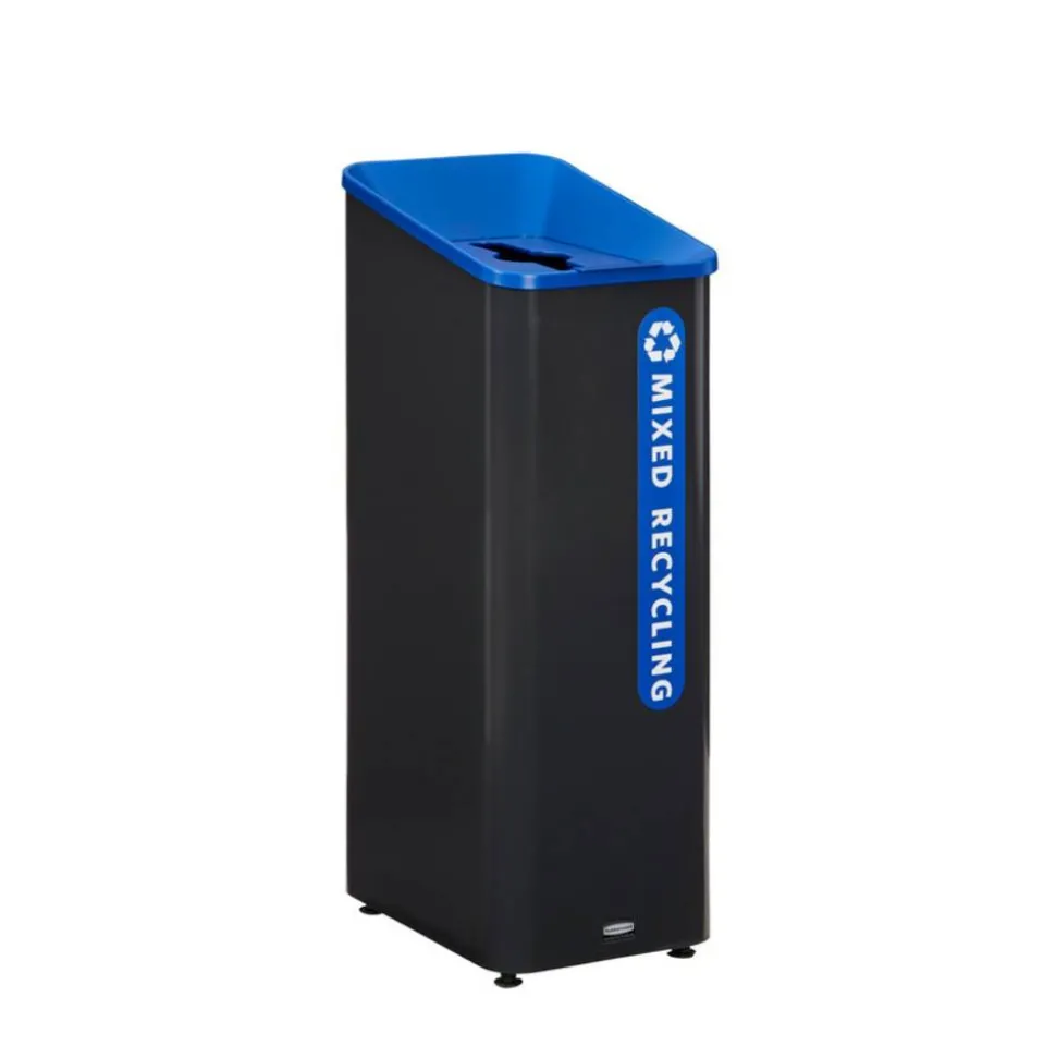 Rubbermaid Commercial Elevate Decorative Waste Can - 15 gal Capacity - Durable, Powder Coated, Smooth - 31.5"x12.8"- Metal - Pearl Dark Gray