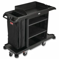 Rubbermaid Commercial Full-Size Housekeeping Cart, Plastic, 3 Shelves, 1 Bin, 24.4 x 62.4 x 49, Black