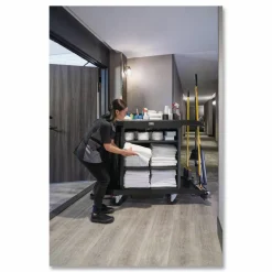 Rubbermaid Commercial Full-Size Housekeeping Cart, Plastic, 3 Shelves, 1 Bin, 24.4 x 62.4 x 49, Black