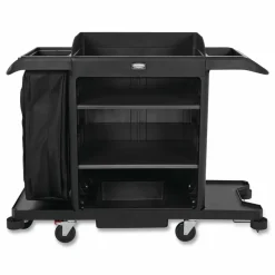 Rubbermaid Commercial Full-Size Housekeeping Cart, Plastic, 3 Shelves, 1 Bin, 24.4 x 62.4 x 49, Black