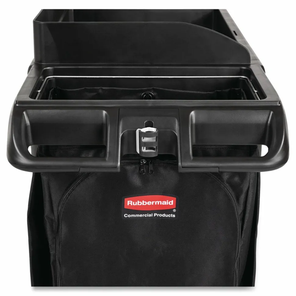 Rubbermaid Commercial Full-Size Housekeeping Cart, Plastic, 3 Shelves, 1 Bin, 24.4 x 62.4 x 49, Black