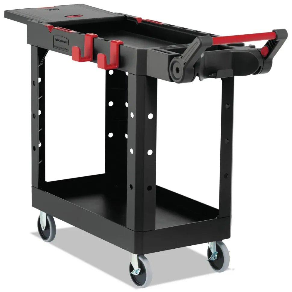 Rubbermaid Commercial Heavy Duty Adaptable Utility Cart, Plastic, 2 Shelves, 500 lb Capacity, 17.8" x 46.2" x 36", Black
