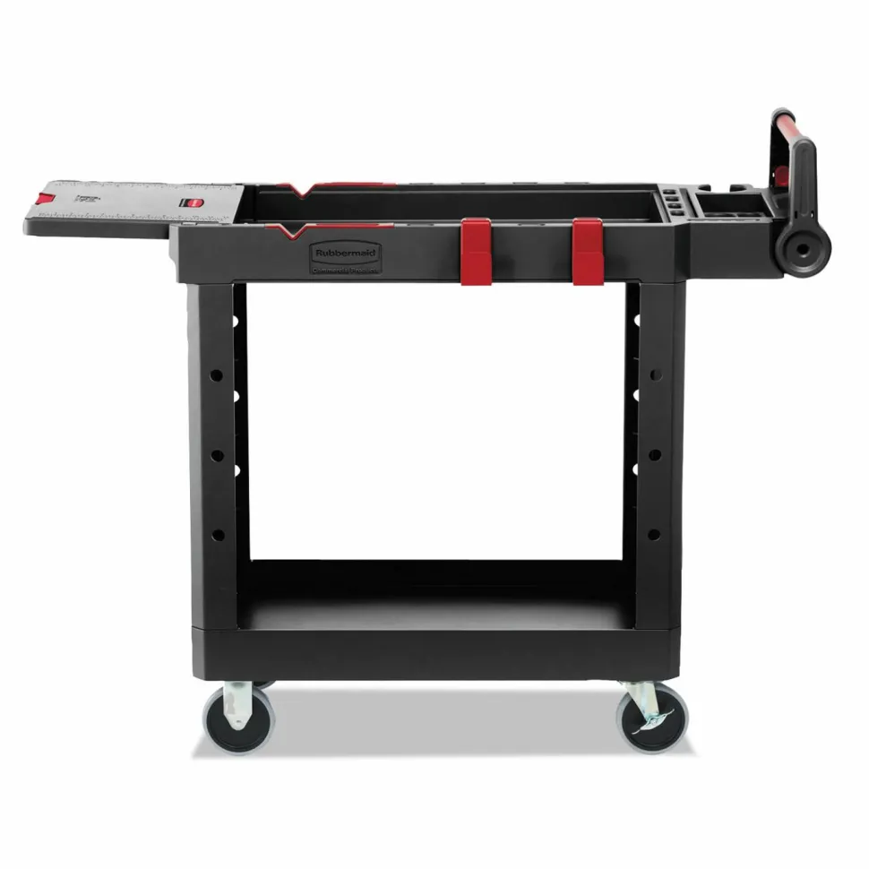 Rubbermaid Commercial Heavy Duty Adaptable Utility Cart, Plastic, 2 Shelves, 500 lb Capacity, 17.8" x 46.2" x 36", Black