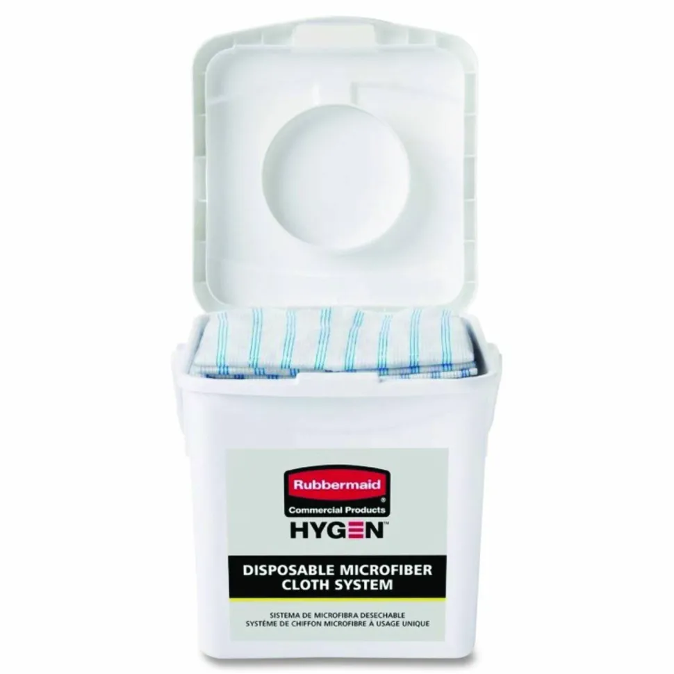 Rubbermaid Commercial HYGEN Disposable Microfiber Cloth Charging Tubs, 7-1/2" x 7-15/16", White, Case Of 4 Tubs