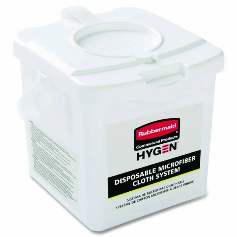 Rubbermaid Commercial HYGEN Disposable Microfiber Cloth Charging Tubs, 7-1/2" x 7-15/16", White, Case Of 4 Tubs