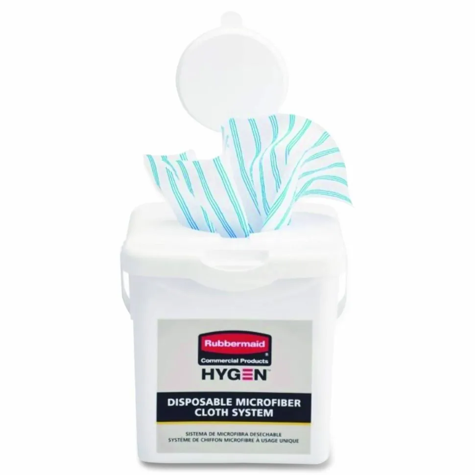 Rubbermaid Commercial HYGEN Disposable Microfiber Cloth Charging Tubs, 7-1/2" x 7-15/16", White, Case Of 4 Tubs