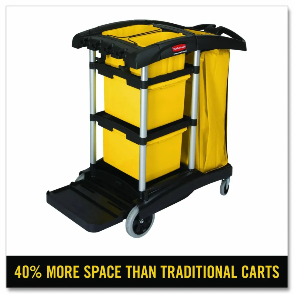 Rubbermaid Commercial HYGEN HYGEN Microfiber Healthcare Cleaning Cart, Plastic, 3 Shelves, 5 Bins, 22" x 48.25" x 44", Yellow/Black/Silver