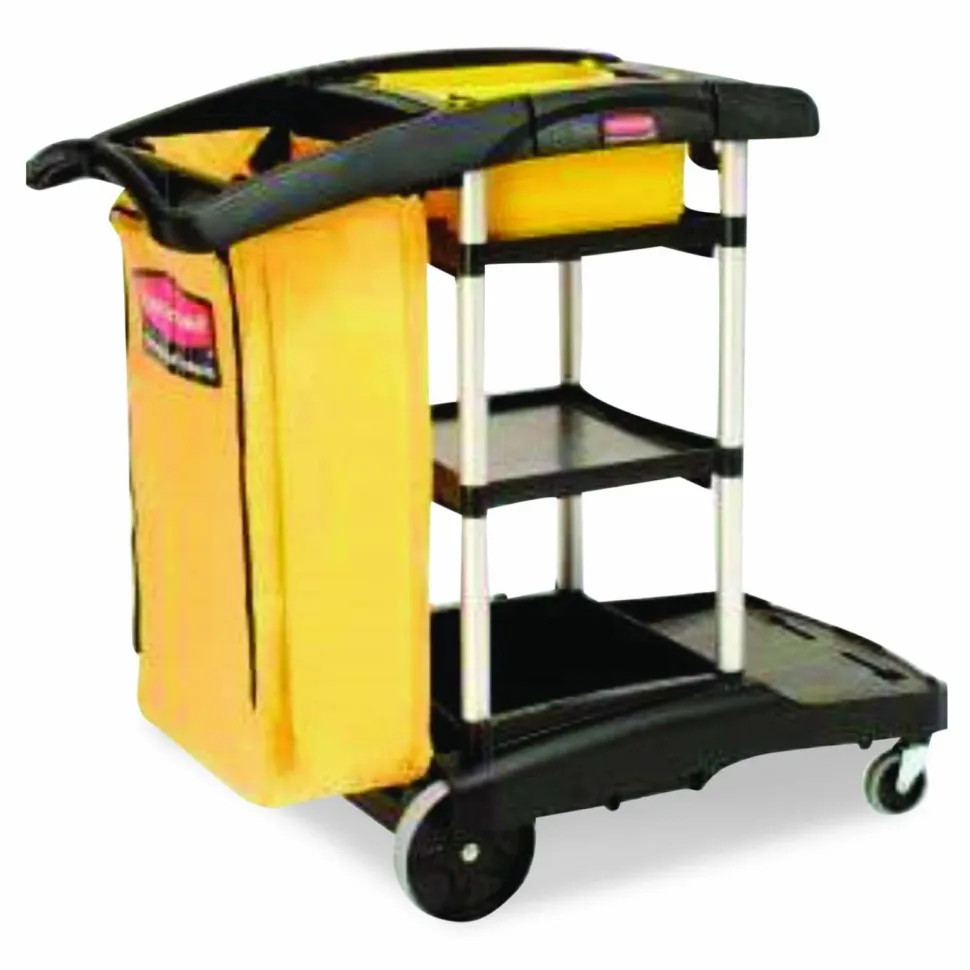 Rubbermaid Commercial HYGEN HYGEN Microfiber Healthcare Cleaning Cart, Plastic, 3 Shelves, 5 Bins, 22" x 48.25" x 44", Yellow/Black/Silver