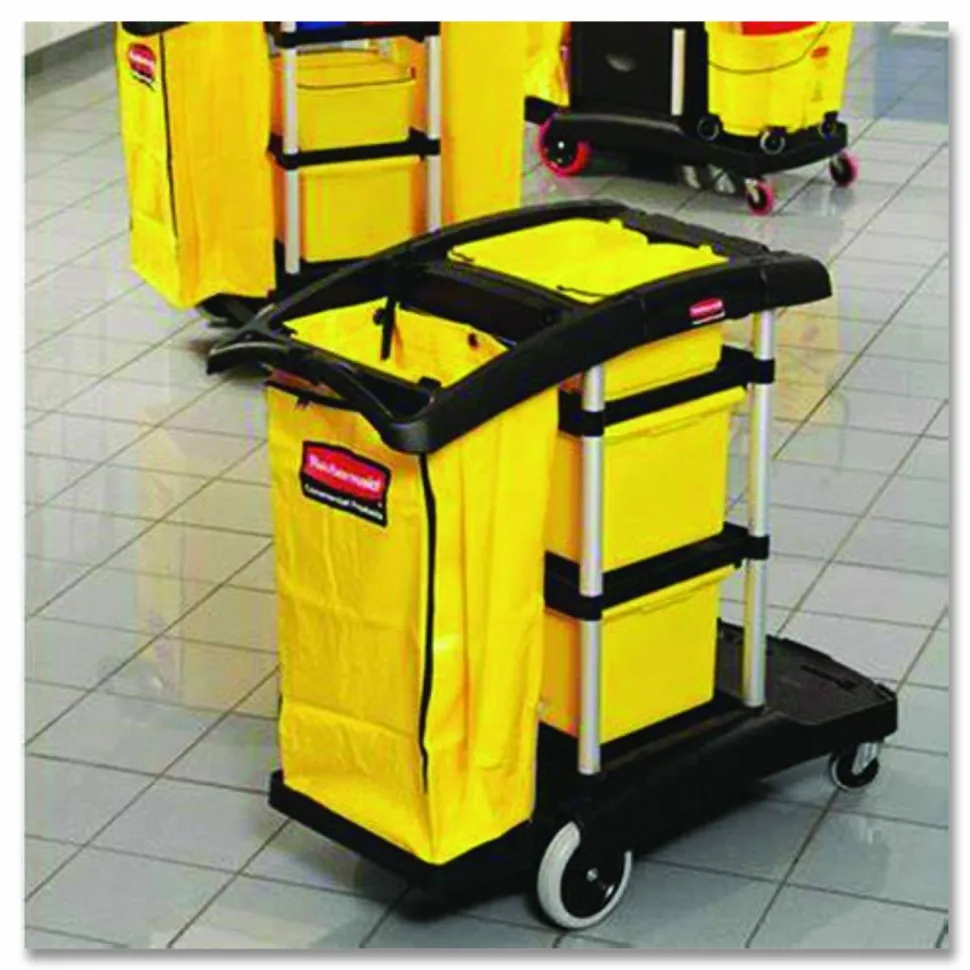 Rubbermaid Commercial HYGEN HYGEN Microfiber Healthcare Cleaning Cart, Plastic, 3 Shelves, 5 Bins, 22" x 48.25" x 44", Yellow/Black/Silver