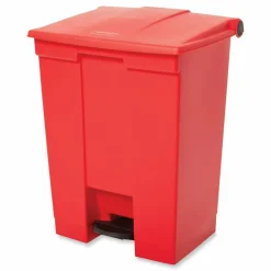Rubbermaid Commercial Indoor Utility Step-On Waste Container, 18 gal, Plastic, Red