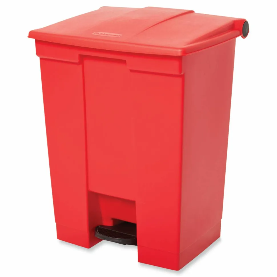 Rubbermaid Commercial Indoor Utility Step-On Waste Container, 18 gal, Plastic, Red