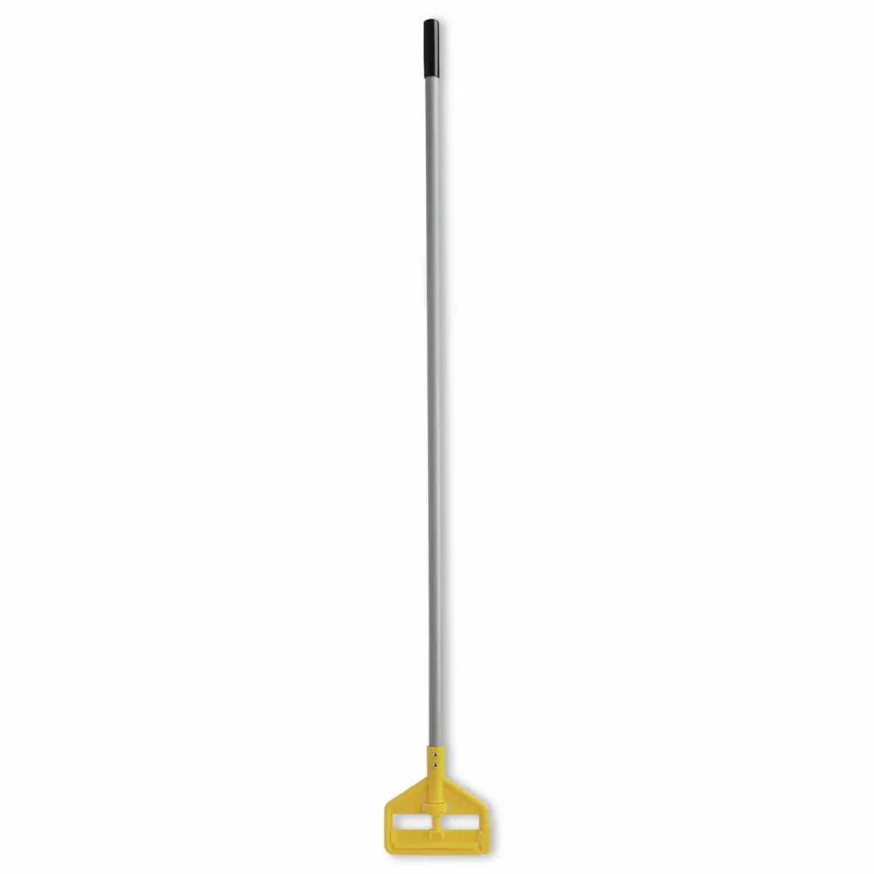 Rubbermaid Commercial Invader Aluminum Side-Gate Wet-Mop Handle, Vinyl Coating, 60", Gray/Yellow
