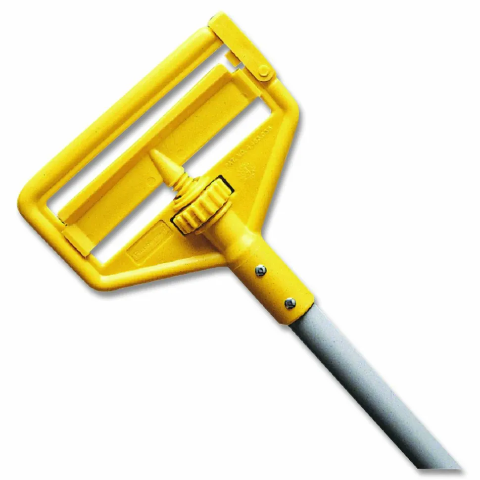 Rubbermaid Commercial Invader Aluminum Side-Gate Wet-Mop Handle, Vinyl Coating, 60", Gray/Yellow