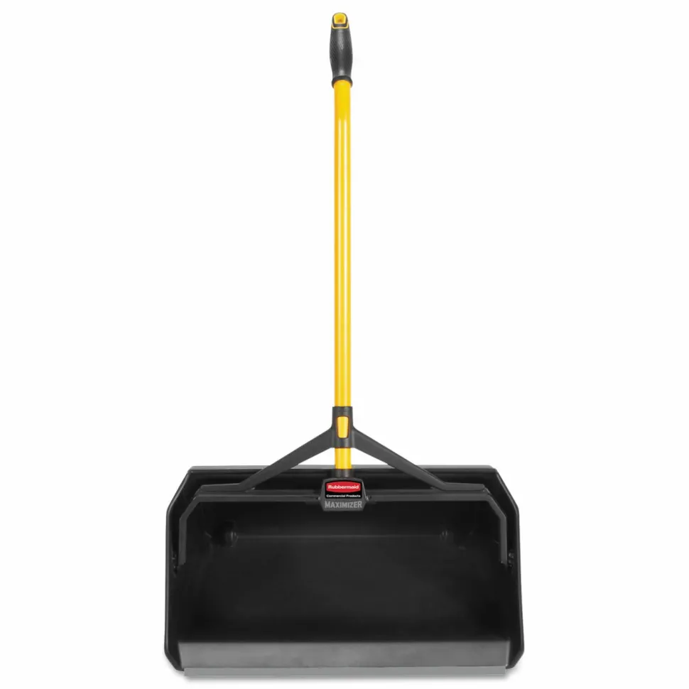 Rubbermaid Commercial Maximizer Heavy-Duty Stand Up Debris Pan, 20.44 x 29, 32" Handle, Plastic, Yellow/Black