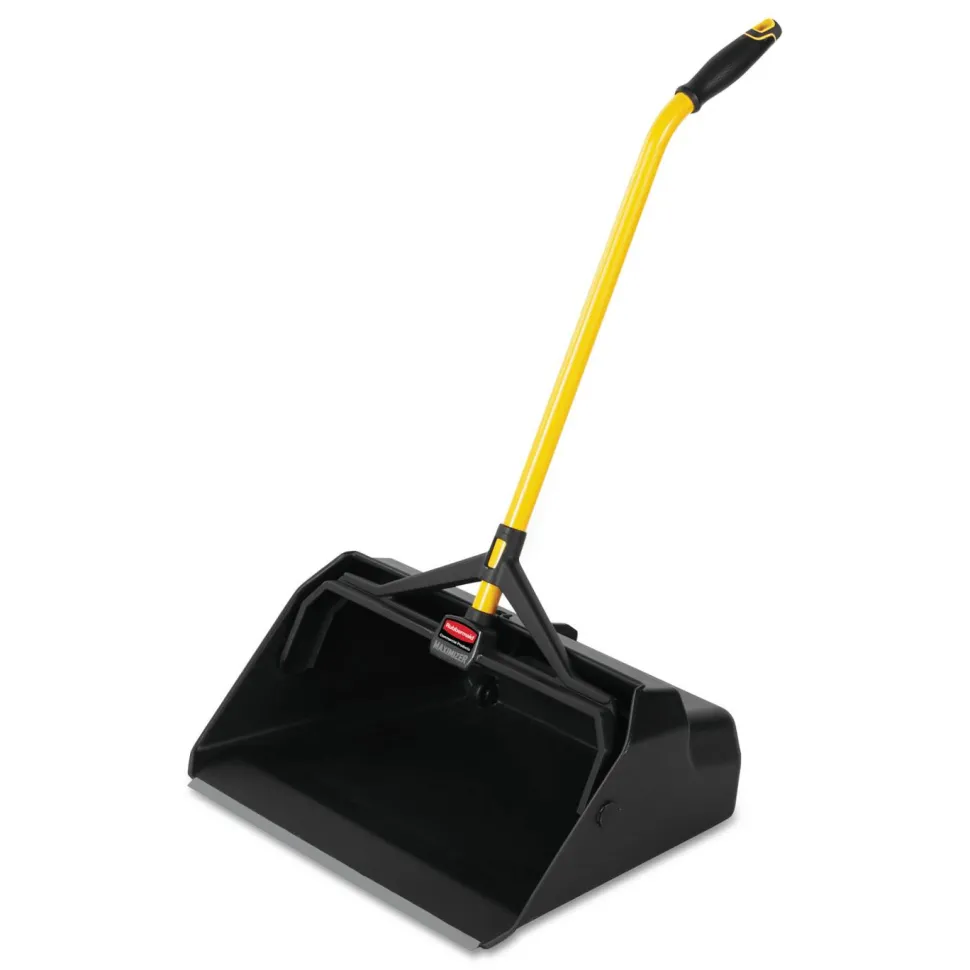 Rubbermaid Commercial Maximizer Heavy-Duty Stand Up Debris Pan, 20.44 x 29, 32" Handle, Plastic, Yellow/Black