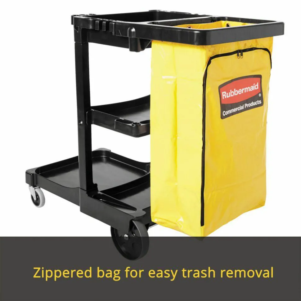 Rubbermaid Commercial Multi-Shelf Cleaning Cart, Plastic, 4 Shelves, 1 Bin, 20" x 45" x 38.25", Black