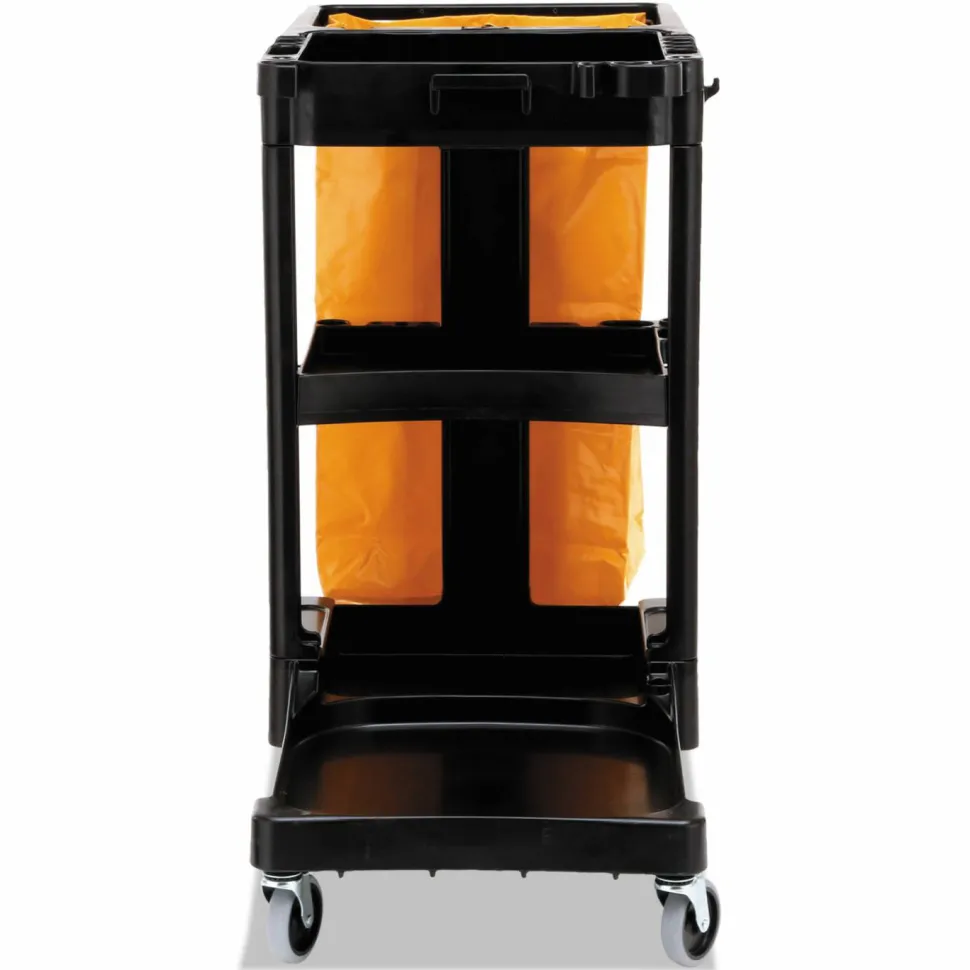Rubbermaid Commercial Multi-Shelf Cleaning Cart, Plastic, 4 Shelves, 1 Bin, 20" x 45" x 38.25", Black