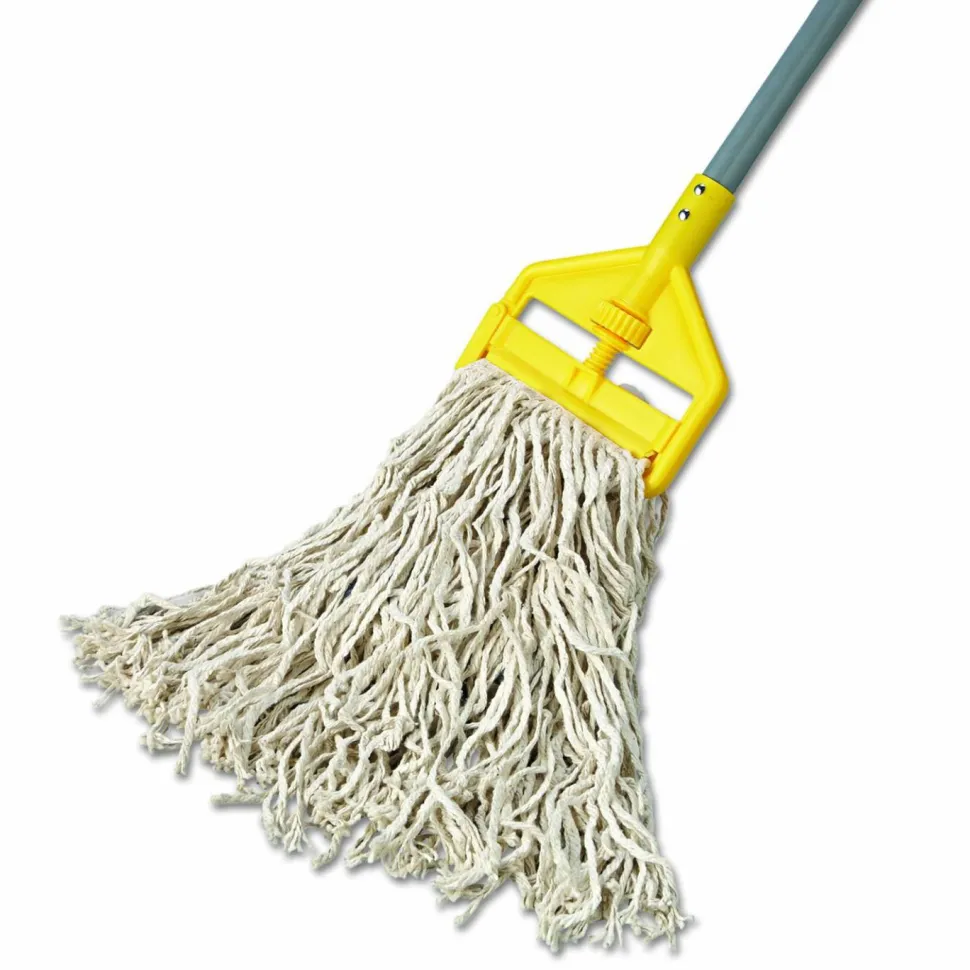 Rubbermaid Commercial Non-Launderable Economy Cut-End Cotton Wet Mop Head, 16 oz, 1" Band, White, 12/Carton
