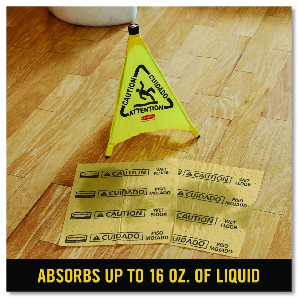 Rubbermaid Commercial Over-the-Spill Pad, Caution Wet Floor, 16 oz, 16.5 x 20, 22 Sheets/Pad