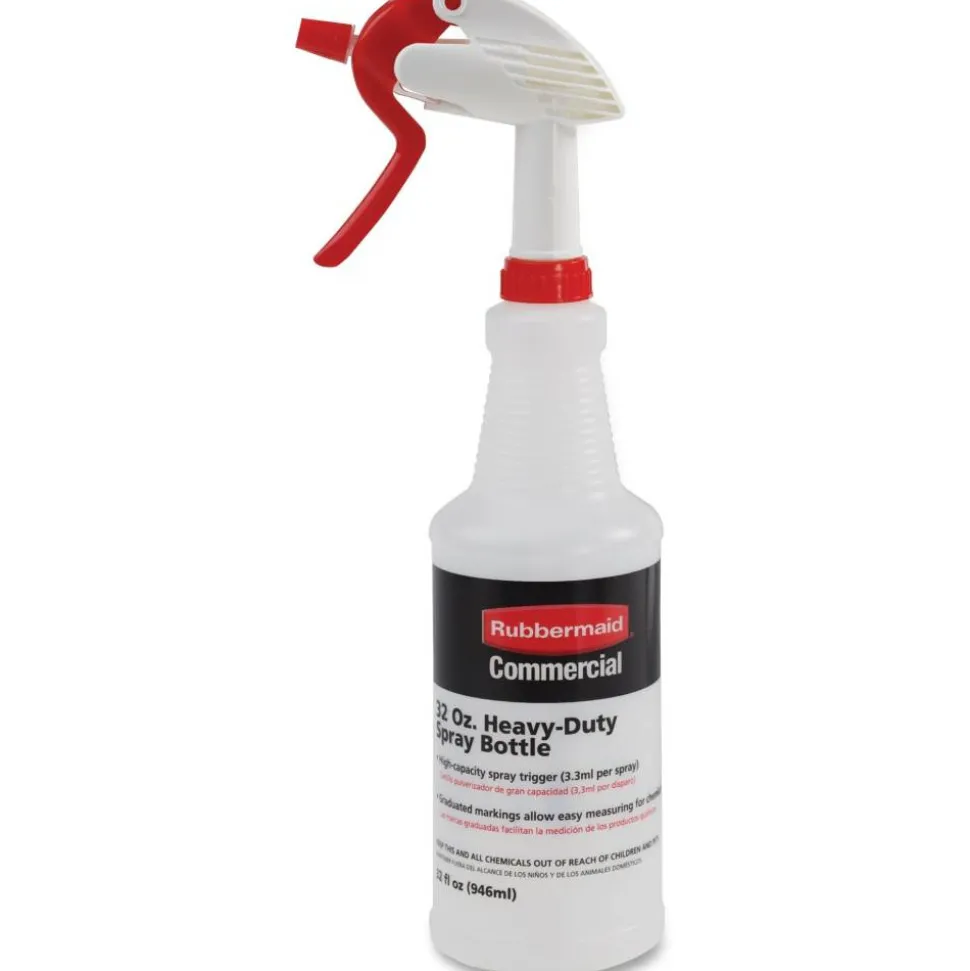 Rubbermaid Commercial 32-oz Trigger Spray Bottle, Suitable For Cleaning, Heavy Duty, 9.6"H x 3.4"W, Clear, 6 / Carton