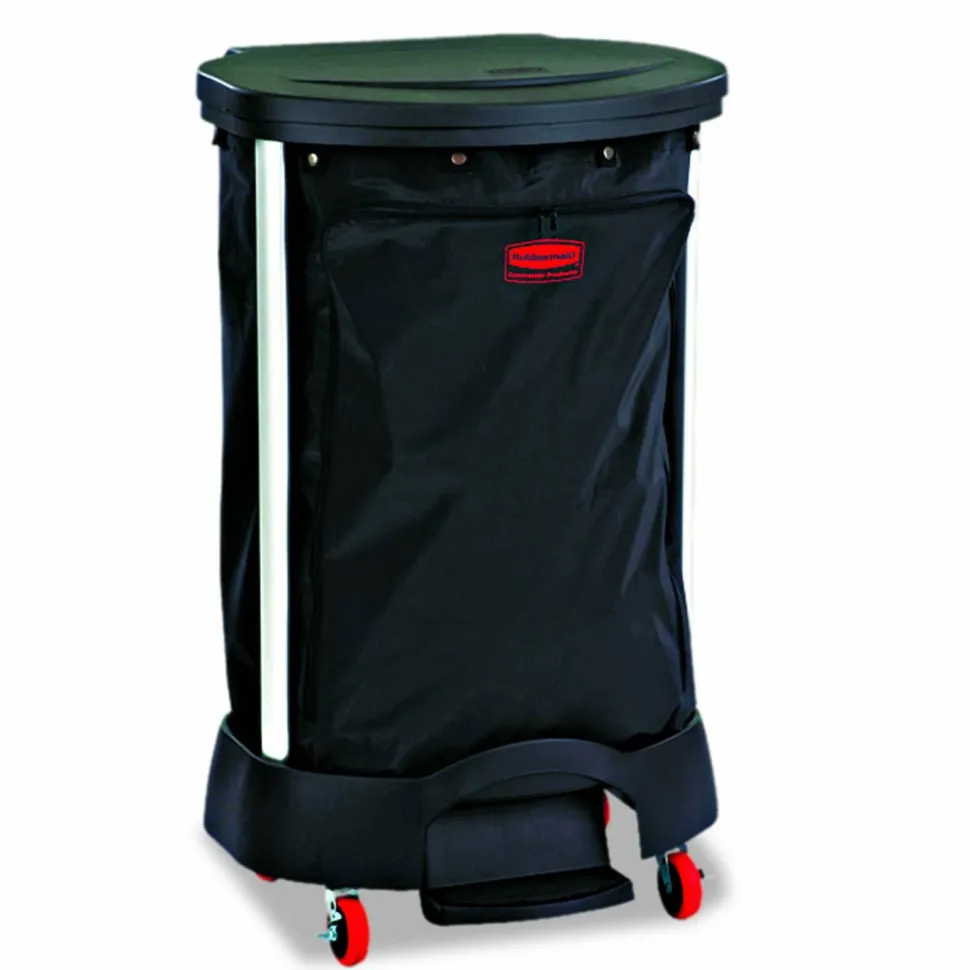 Rubbermaid Commercial Premium Step-On Linen Hamper Bag, 30 gal, 13.38w x 19.88d x 29.25h, Nylon, Black