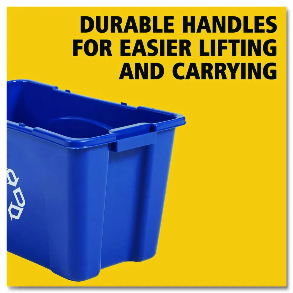 Rubbermaid Commercial Rectangular Polyethylene Stacking Recycle Bin, 18 Gallons, Blue