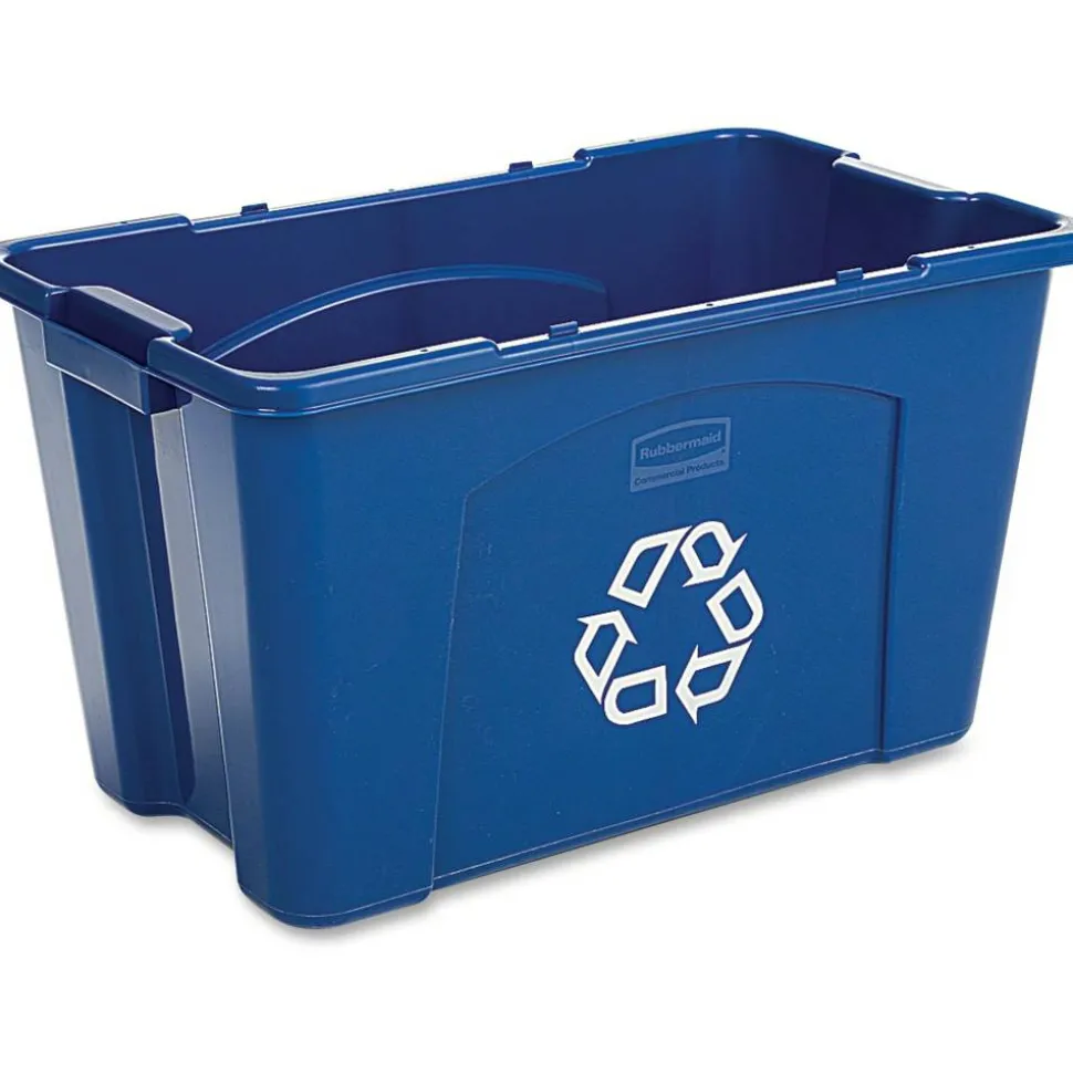 Rubbermaid Commercial Rectangular Polyethylene Stacking Recycle Bin, 18 Gallons, Blue