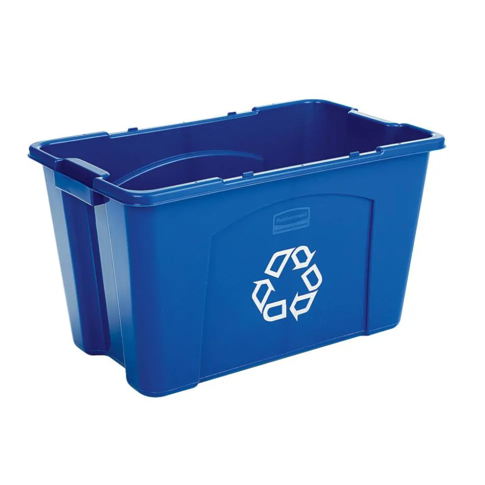 Rubbermaid Commercial Rectangular Polyethylene Stacking Recycle Bin, 18 Gallons, Blue