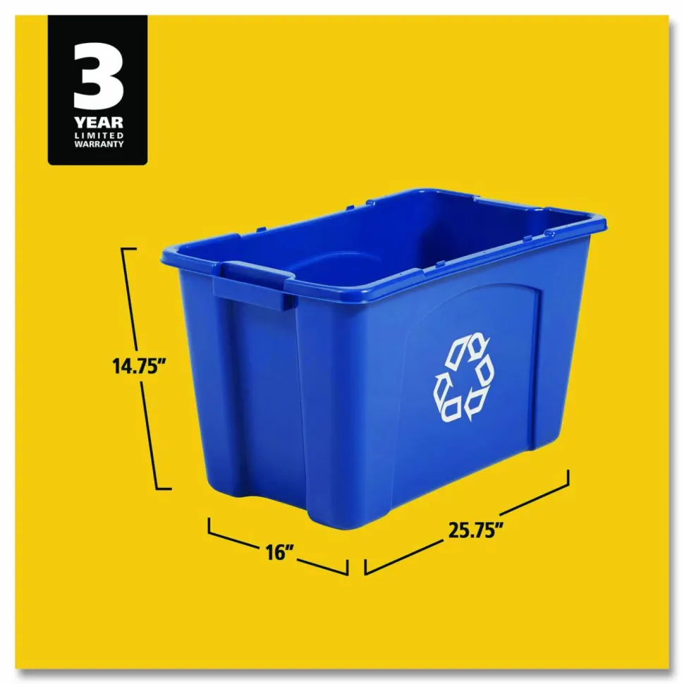 Rubbermaid Commercial Rectangular Polyethylene Stacking Recycle Bin, 18 Gallons, Blue